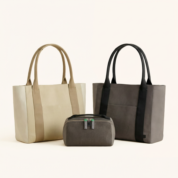 Beige & Dark Grey Tote Bag Bundle | 2 Totes & Toiletry Bag